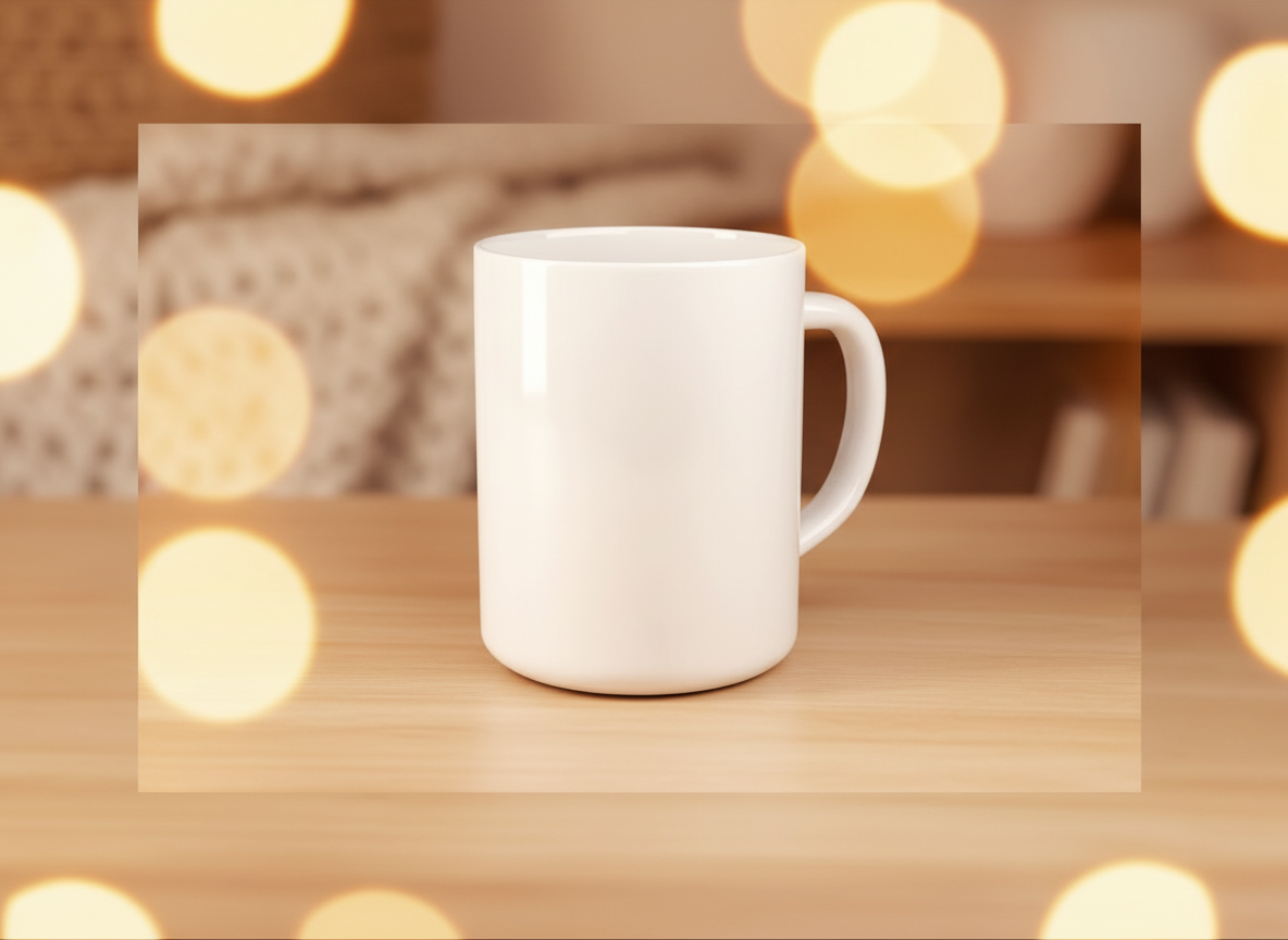 White ceramic mug on a light gray background